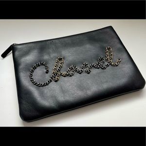 Authentic CHANEL logo large clutch black RARE 2020-2021